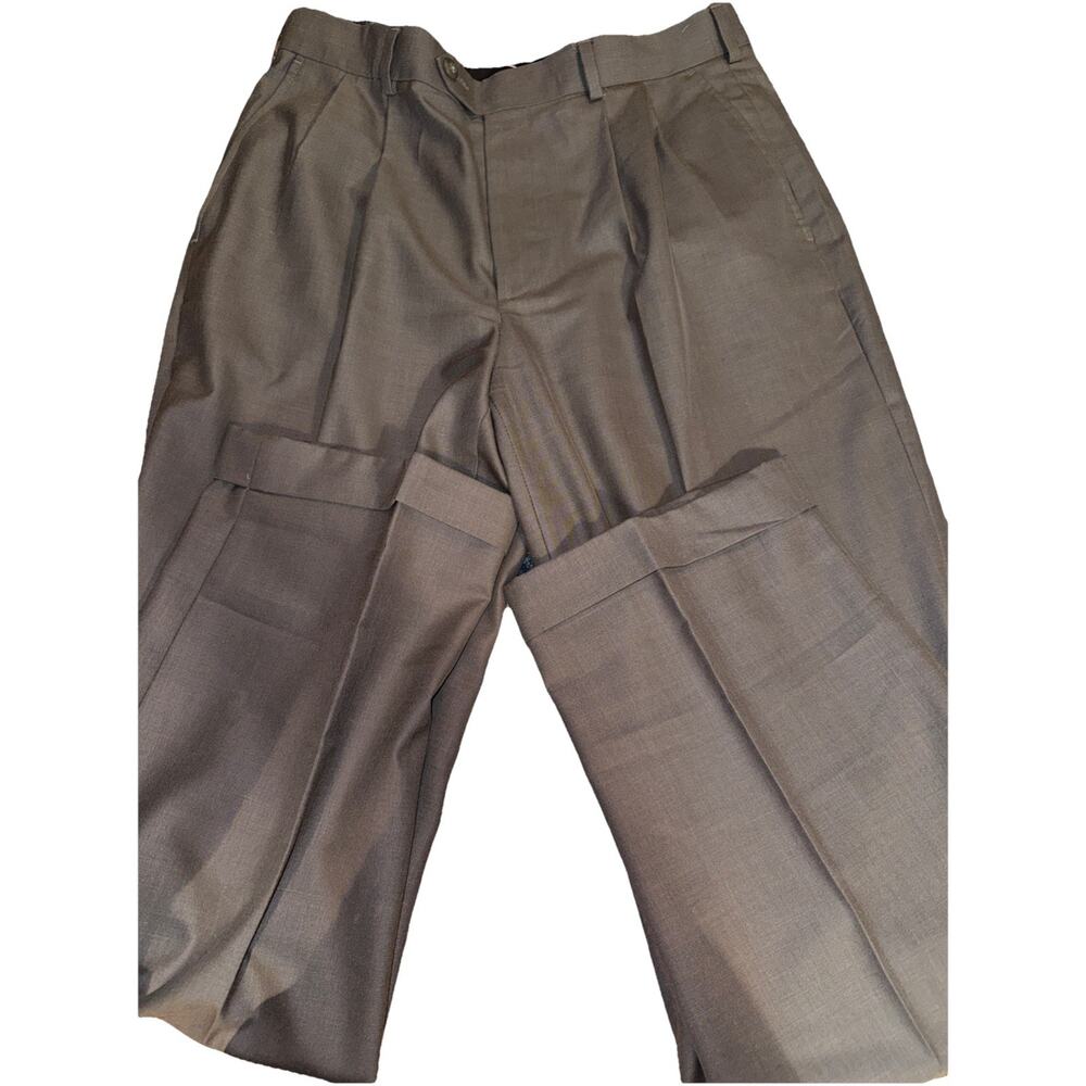 Perry Ellis America Mens Charcoal Gray Dress Pants 32 X 32 Pleated Cuffed Hem